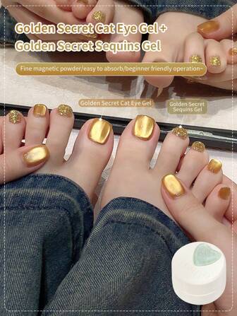 annies 5g Esmalte de uñas magnético de gel de oro fluido de verano Secreto del gato 2025 Nuevo versátil y brillante, Juego de 1 pieza o 2 piezas