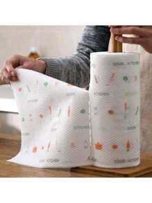 1 Roll/400pcs Random Pattern Disposable Kitchen Paper Towels, Reusable Cleaning Cloths, Non-Stick Oil Rags, Cleaning Supplies - Multicolor - View 6