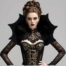 1pc Gothic Halloween Vampire Lace Collar Dark Color Tie Cloak With Spider Web Pattern Flared Mesh Cloak, Black Theme Cosplay Prop And Accessory - A - View 13