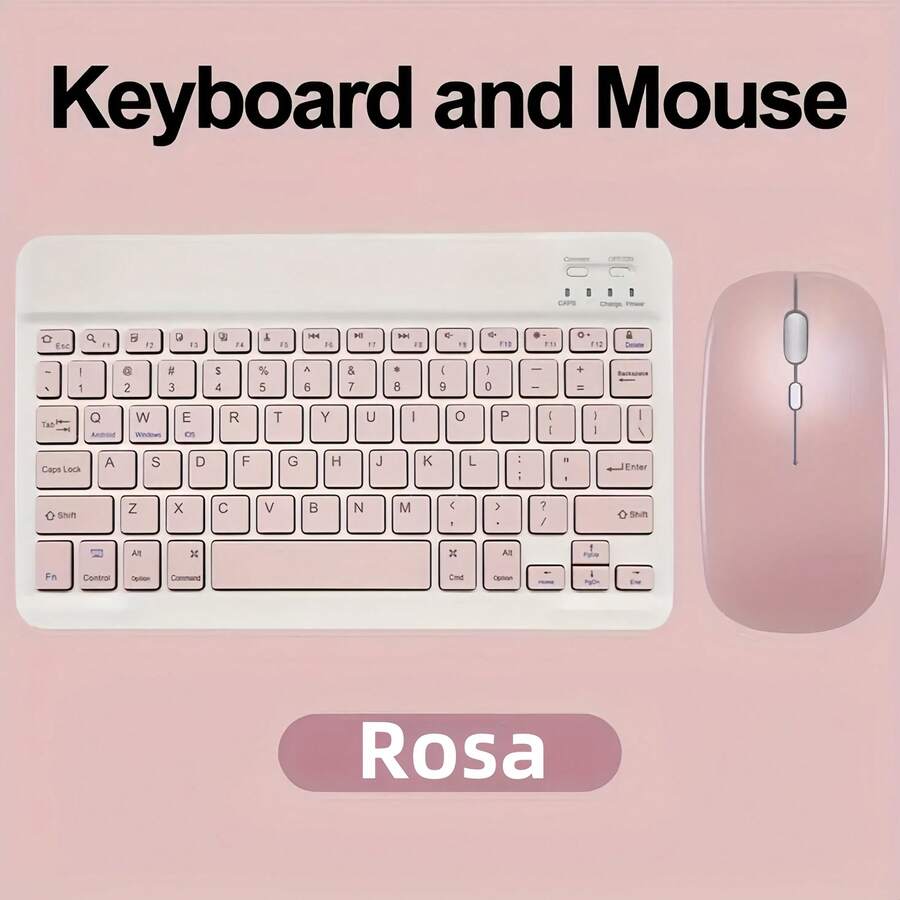 Teclado y Ratón Inalámbricos Recargables Delgados de 7.62 inch en Inglés para iPad Air Pro, Tableta con Android y Windows - Rosa Pálido - Ver 1