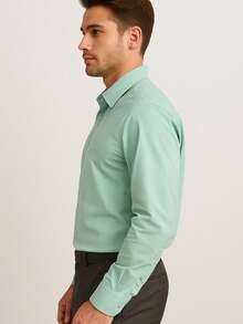 Men's Long Sleeve Dress Shirt Office Casual Good Quality Slim Fit With Spandex Day - 綠色 - 查看 4