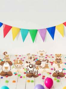 9件套 - 婴儿派对泰迪熊蜂窝中心装饰品，“Oh Baby”3D奶油色蜂窝中心装饰品，适合婴儿性别揭晓派对、婴儿生日派对礼品 - 彩色 - 查看 9