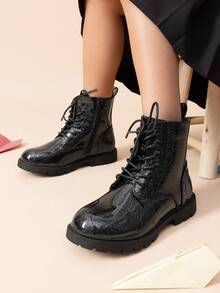 Kids Combat Boots | Ankle-Length Style With Side Zipper For Toddler & Little Kid - TẤT CẢ màu đen - Xem 2