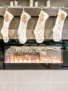 1只18英寸圣诞袜，大号麻花针织袜，非常适合壁炉装饰、节日派对装饰、圣诞派对装饰、家居装饰、房间装饰或作为圣诞礼物。 - 象牙白 - 查看 3