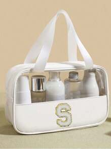 透明PVC洗漱包，字母化妆包，防水旅行洗漱包，字母拉链防水化妆品收纳包，化妆品整理包，便携式旅行化妆包，带便捷提手，适用于旅行洗漱用品、旅行必备品、邮轮必备品、旅行配件、浴室收纳、珠宝收纳、唇膏收纳、指甲油收纳，复活节礼物、伴娘礼物、母亲节礼物、女士洗漱包，大容量女士浴室洗漱包