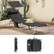 SoBuy Sun Lounger With Sun Canopy And Pillow, Foldable Garden Lounger, Relaxation Chair For Gardens, Courtyards, Beaches, Balconies, Black, Load Capacity Up To 110 Kg, W X H X D Approx. 191 X 19 X 56 Cm OGS48-SCH - 黑色 - 查看 4