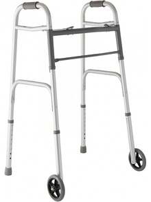 Medline Caminador plegable de dos botones con ruedas, metálico, 1 unidad - Metálico - Ver 6