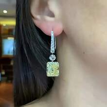 1 Piece Elegant French-Style Yellow Synthetic Gemstone Pendant Earrings Nickel-Free Copper Polished Lightweight Jewelry Accessory For Women Teens Fashion Lovers Daily Wear Party Mother's Day 2026 Unique Heartfelt Sentimental Surprise Gift For Mom Grandma - 黃色 - 查看 4