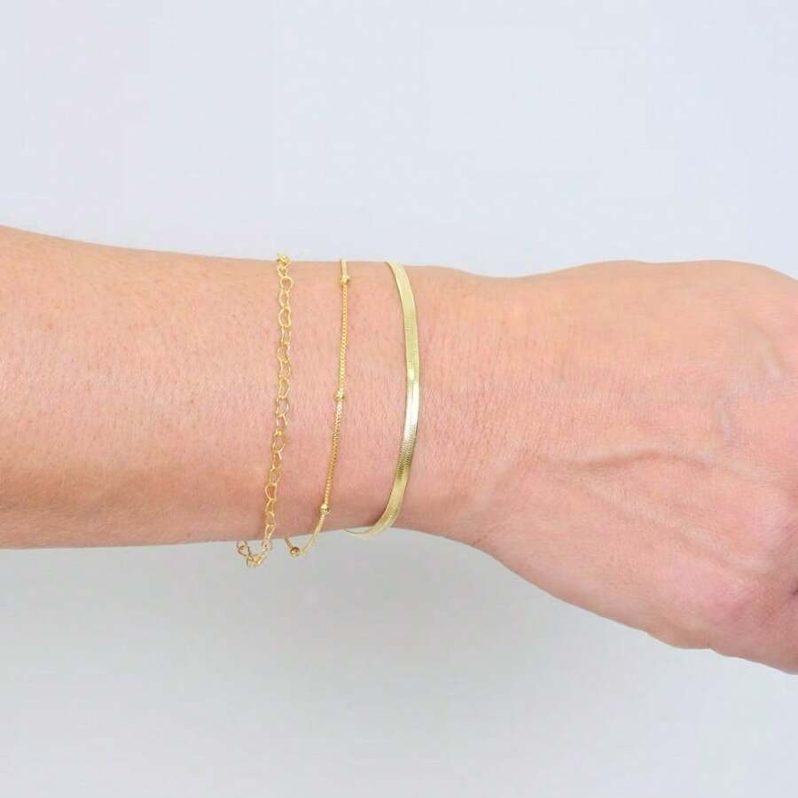 Kit Of 3 Elegant Women's Bracelets With Openwork Heart Shape, Plated In 925 Silver Or 18K Gold - Vàng - Xem 1