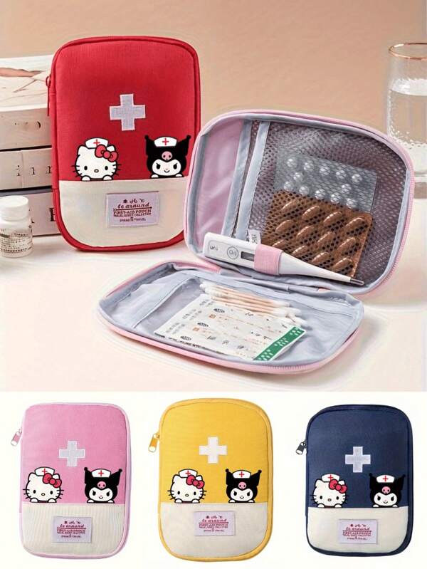 Sanrio 1pc Embroidered Detail Medicine Storage Bag Outdoor Camping Hiking And Home First Aid Kit Essential Survival Gear Home And Outdoor (Accessories Not Included) Medical Travel Essentials For Holiday Vacation Back To School Stuff Medicine Organizer Emergency Bag For School Emergency Kit Medicine Bag Pill Box For Travel For Outdoor Portable First Aid Bag