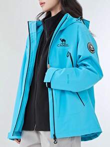 CAMEL CROWN Chaqueta de forro polar para mujer 3 en 1 para exteriores, cálida, resistente al agua y cortavientos, adecuada para senderismo y montañismo - Luz de fondo azul - Ver 2
