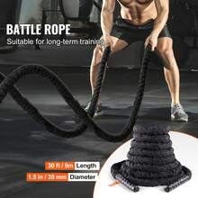 Cuerda de batalla  de 1,5" y 30 pies para entrenamiento de fuerza en el gimnasio, cuerda para ejercicios de fitness - Negro - Ver 2