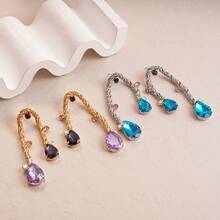 Metallic Weave Drop Tassel Earrings Vintage Unique Niche Fashion Design Sense Elegant Earrings Suitable Attending Events - 紫色 - 查看 2