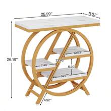 LITTLE TREE Industrial Side Table, 4-Tiered Faux Marble End Table With Storage, Narrow Wooden Sofa Coffee Table With Geometric Metal Frame, Modern Nightstand And Console Table For Living Room, Home Office, And Bedroom, Gold And White - 金色和白色 - 查看 2