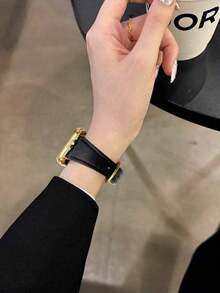 1 Young And Fashionable Women's Watch Strap, Black Leather, Soft And Comfortable, Ultra-Thin And Slender Women's Watch Strap Ultra3 2 1 SE S10 /S9 /S8 /S7 /S6/ S5/ S4/ S3 /S2/ S1 Series Global Hot New Product Golden Metal Decoration Black Leather Strap 38 Mm40mm42mm44mm45mm46mm49mm Compatible With Watch Band Smart Watches Accessories Wristwatch - Black - View 5
