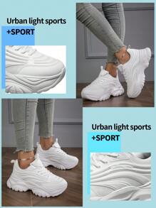 Women's Fashionable Lightweight Breathable Sports Shoes, Lace-up Mesh Tennis Shoes With Chunky Sole