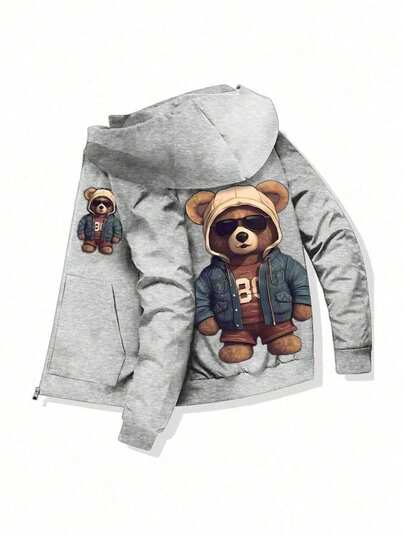 1 szt. Chłopięca i nastoletnia luźna, sportowa, uniwersalna bluza z kapturem i nadrukiem niedźwiedzia na Halloween, jesień/zima