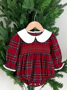 Body de Noël pour bébé fille, body à col claudine à carreaux à manches longues