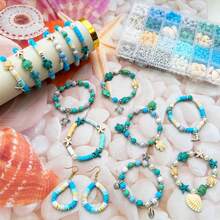 1 Box 24pcs Blue Ocean Style Turtle, Shell, Starfish Jewelry Making Set, Bracelet & Necklace Beading Kit