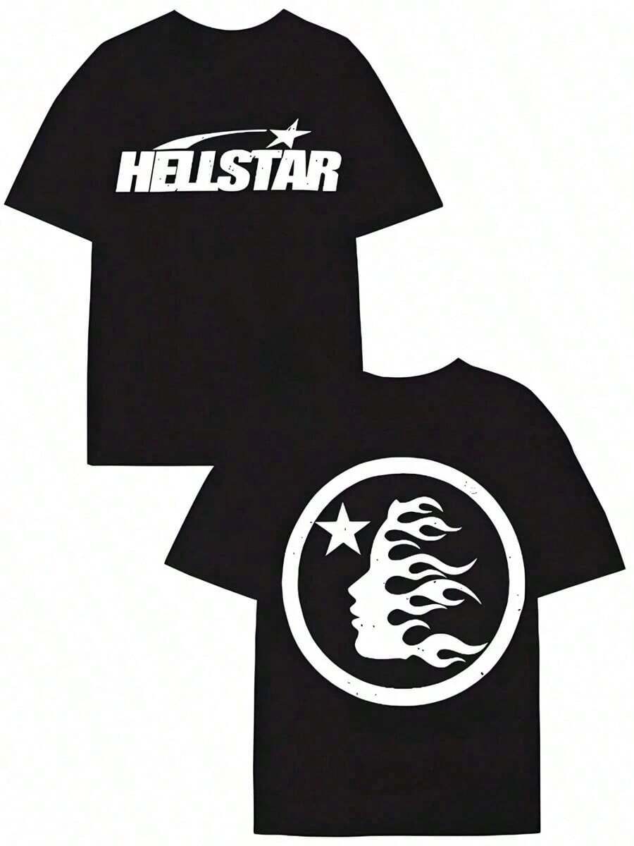 Double-Sided Digital Printed T-Shirt With "" Motif 1Pcs Casual Soft Short Sleeve Pure 100% Cotton 220gsm T - Shirt ,UnisexLeisure - màu đen - Xem 1