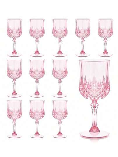 1pc Diamond Pattern High-Grade Plastic Cups, Reusable Plastic Goblets, White Red Cups, Baijiu Cups, Champagne Cups, Boiling Water Cups, Which Can Be Used For Weddings, Dinners, Friends' Dinners, Festival Parties, Daily Entertainment Parties, Etc