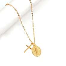 1 chiếc vòng cổ mặt thánh giá Maria bằng thép không gỉ, phụ kiện hip hop dành cho cả nam và nữ - Vàng - Xem 8