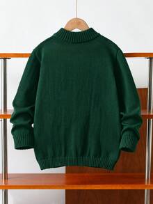 Boys' Solid Color Cable Knit Half Zip Sweater, School Style, Suitable For Spring, Autumn And Winter - Green - View 3