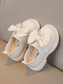 1 Pair Girls' Beige Bow Decor Princess Style Fashion Flat Shoes, Suitable For Back To School, Elementary Students - Beige - View 5