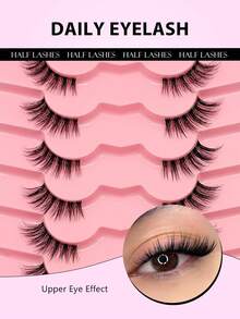 Asiteo 7 Pairs Transparent Handle Half-Strip False Eyelashes, Natural & Fluffy Winged Lashes, Easy To Wear, Reusable, Beginner-Friendly, Elongated Eyelash - Half Eyelashes - View 4