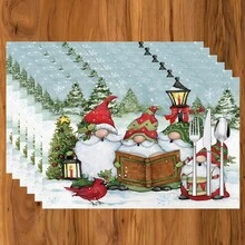1pc/4pcs/6pcs Christmas Gnome Pattern Linen Placemats, Christmas Decor, Christmas Gift, Suitable For Dining Table, All Season Decoration, Washable Tablemats, Room Decor, Placemats, Coasters, Kitchen Dining Table Mats, Indoor Outdoor Party Decoration, Home Decor, Ideal Gift - Multicolor - View 12