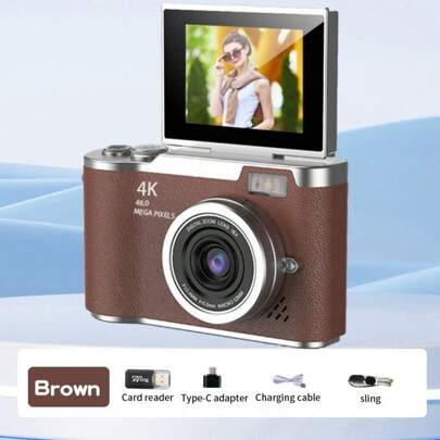 Cámara digital compacta con zoom óptico 18X y 48MP, enfoque automático, video 4K, detección de rostros, pantalla giratoria de 2.4", batería recargable