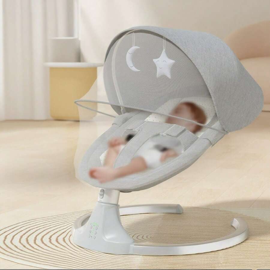 Mecedora eléctrica para bebés con mosquitera y música, mecedora relajante para niños, libera las manos de mamá - Gris - Ver 1