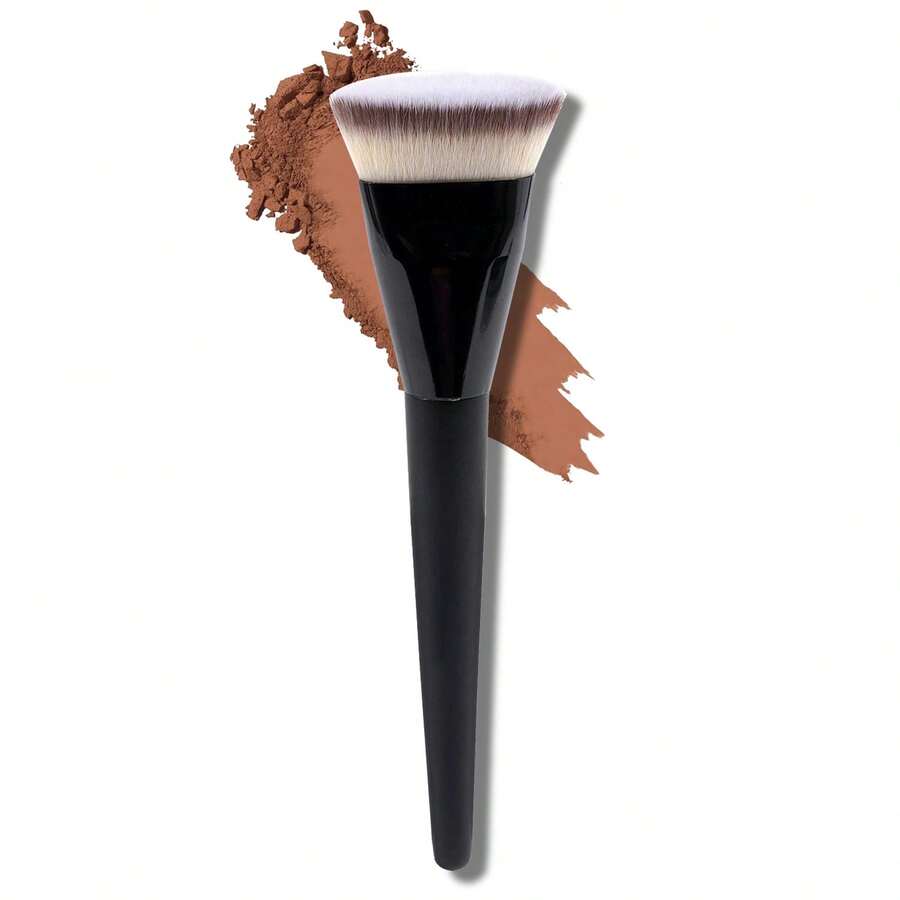 1pc Flat Round Foundation Brush, Skin-Friendly Makeup Tool, Suitable For Liquid Or Cream Foundation, Can Also Be Used As Contour, Blush, Highlighter, Concealer, Blush, Contour, And Powder Brush,Giveaways - Black - View 1
