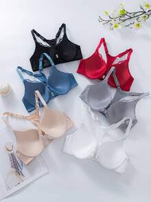 6 件女士蕾丝钢圈聚拢文胸，时尚性感前扣内衣文胸 - 彩色 - 查看 2