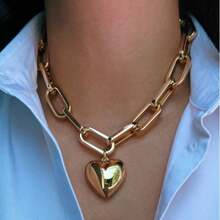 قلادة نسائية فاخرة مبالغ بها بتصميم هندسي قلب ضخم، قلادة بوهيمية عصرية للمجوهرات والإكسسوارات - سلسلة - مشاهدة 2