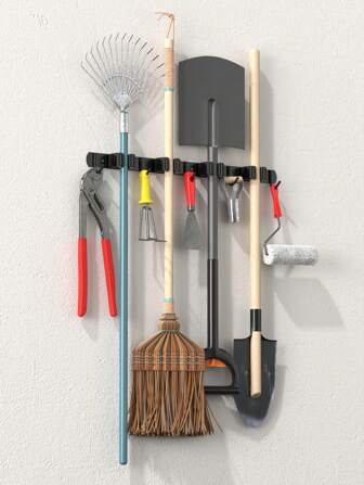 Wall Mounted Broom And Mop Holder, Broom Rack Storage Organizer, Garden Tool Rack, Heavy Duty Reusable Practical Shelf For Home, Kitchen, Garden, Laundry Room And Garage, Easy To Install And Space Saving Design