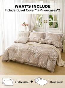 3pcs Piece Leaf Flower Pattern Duvet Cover Is Made Of Ultra Soft And Breathable High-Quality Ultra-Fine Fiber Fabric, Suitable For All Seasons, Machine Washable, Not Easy To Fade, Not Pilling, Anti Shrink, Wrinkle Resistant
