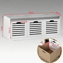 SoBuy FSR23 Modern Shoe Chest With Baskets (Grey) Bench Shoe Cabinet With Seat Cushion Toy Chest White With Grey - 白色 - 查看 2