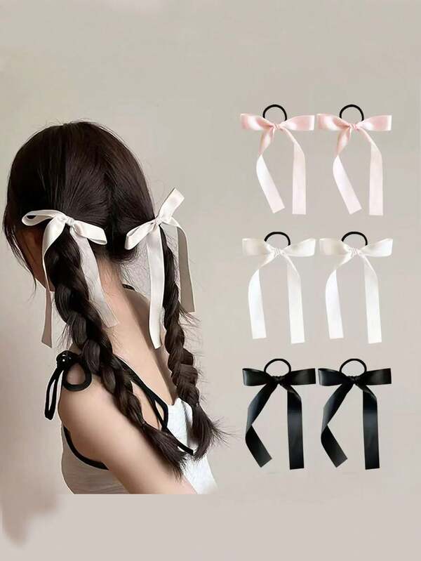 6pcs Women's Fashion Multi-Color Bow Hair Scrunchies, Ballerina Ribbon Hair Tie, Minimalist Hair Ties, Sweet Hair Accessories, Ribbon Fairy Braids, Suitable For Daily Use, Cute