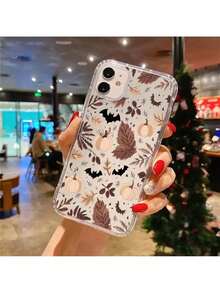 Funda de teléfono transparente con murciélago y calabaza de Halloween para crear ambiente otoñal, para iPhone 17 16 11 15 14 13 12 Pro Max Air Plus, funda protectora transparente blanca, regalo de otoño y Halloween para hombres y mujeres - Transparente - Ver 6