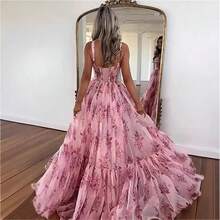 Pink Strap Elegant Gown Long Dress For Coming-Of-Age Ceremony Graduation Sweet Printed Evening Dress - Light Blue - View 2