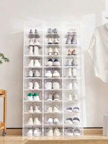 6/12个装透明塑料鞋盒，卧室收纳盒，可折叠翻盖，透明鞋柜，可放置于床下 - 彩色 - 查看 1