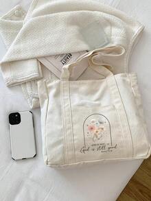 时尚半圆形米色印花女士手提包 - 配有内袋；简约风格，印花单肩包，大容量设计 - 米色 - 查看 13
