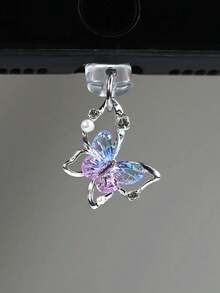 1 件全新蝴蝶珍珠防尘塞，仿珍珠和钻石装饰，渐变色蝴蝶手机防尘塞，手机防尘塞配件 - 彩色 - 查看 6