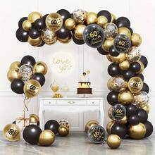 21件套生日庆典气球套装，包含印有年龄的黑色和金色气球、彩色亮片气球，适合装饰18岁、30岁、40岁、50岁、60岁和70岁生日派对，也可作为生日派对拍照和周年纪念庆祝活动的道具。 - 黑色金色 - 查看 9