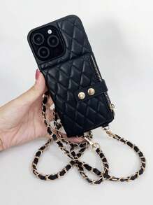 1 件菱形双扣香风手机拉链包，奢华极简主义零钱卡夹钱包可拆卸手机壳带卡槽和皮革肩带，大容量零钱卡收纳，优质仿皮绗缝套，适用于 /Galaxy S24 Ultra、17 Pro Max/16 Pro Max/12 Pro/13/14 Plus/15 Pro Max/16 Pro Max，斜挎度假便携保护壳