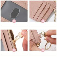 Ultra-Thin PU Leather Wallet With Keychain - Lychee Texture, Zipper Coin Pocket And Card Holder - 黑色 - 查看 9