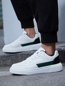 ​Men's Arctic White & Utility Green Block Low-Tops - Campus Pathway Comfort Shoes With Ring-Grip Sole, Year-Round Essential Academic Wear​ - 白綠 - 查看 2
