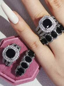 2pcs/Set Women's Ring Set, White Cubic Zirconia Ring, Elegant Wedding Accessory, Eternal Jewelry - Ring Set - View 10