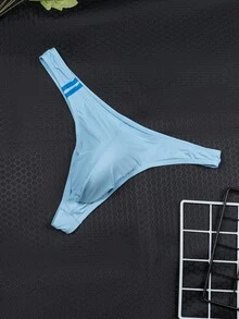 6pcs/Pack Men's Soft Knit Thong Underwear, Breathable Solid Color Comfortable Sexy Thong Briefs, Summer Fashion